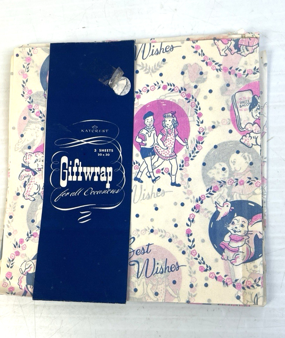 Kaycrest Gift Wrap Vintage Paper Pink Blue 3 Pcs 20 x 30 Ephemeral All Occasions